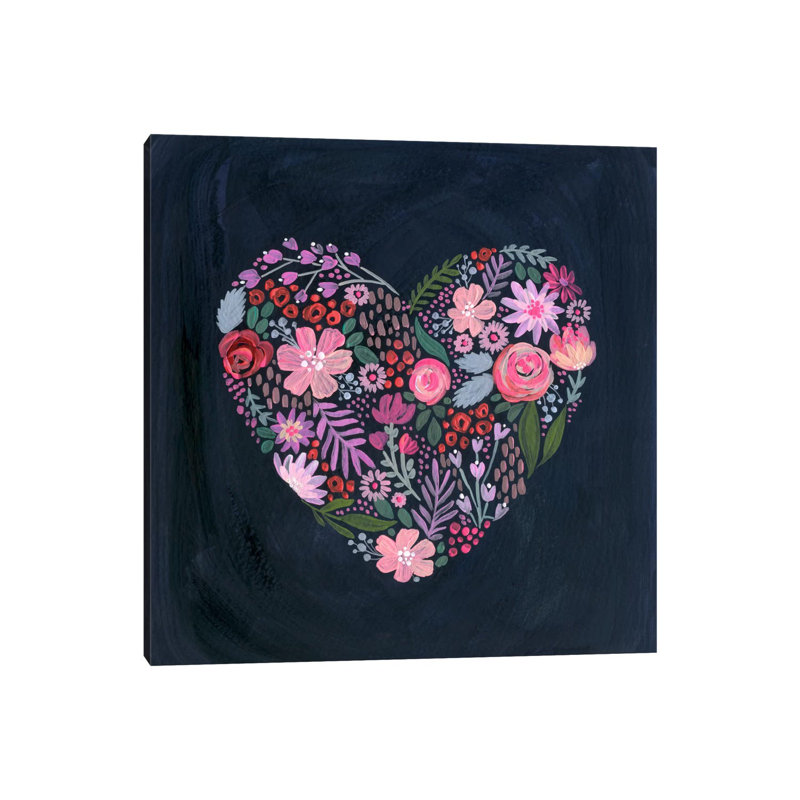 Floral Heart On Navy 1 Piece Wall Art on Canvas, 66.04 cm H x 66.04 cm W x 1.91 cm D, Canvas