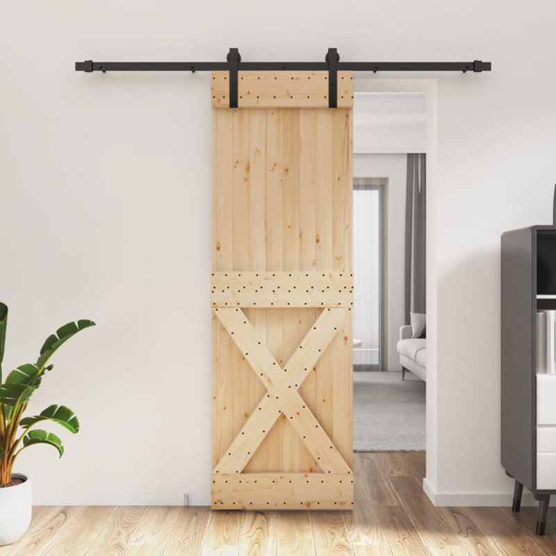 Porte coulissante avec quincaillerie Vidaxl, 27,6 po x 82,7 po, Noir/naturel