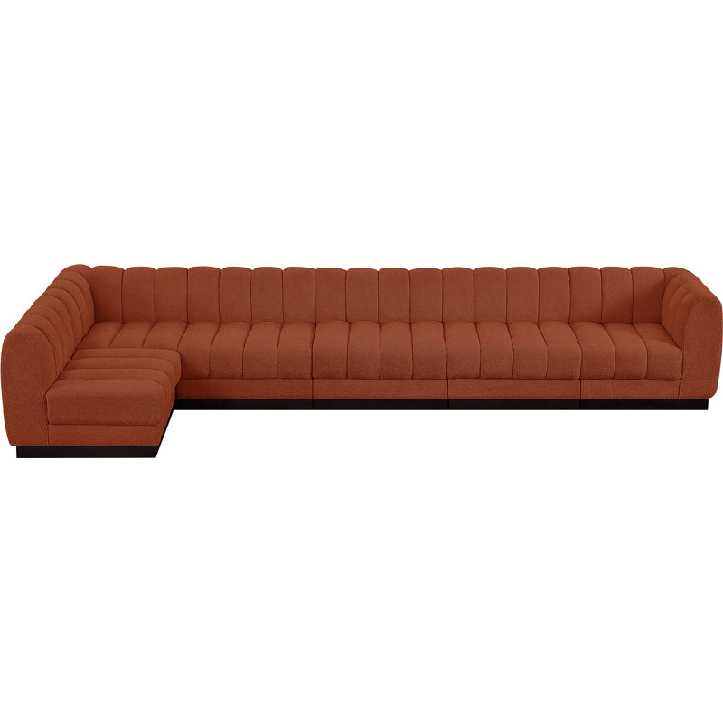 Canapé modulaire rembourré 6 pièces Quinn, Tissu cognac chenille