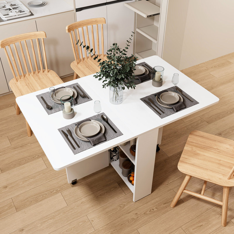 Table de salle à manger et de présentation pliable blanche de 49,78 pouces - pour 5 à 6 personnes, avec roulettes universelles à frein pour un mouvement fluide