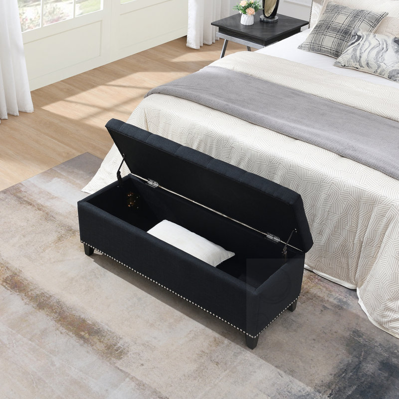 Banc de rangement capitonné avec charnière de sécurité, Black