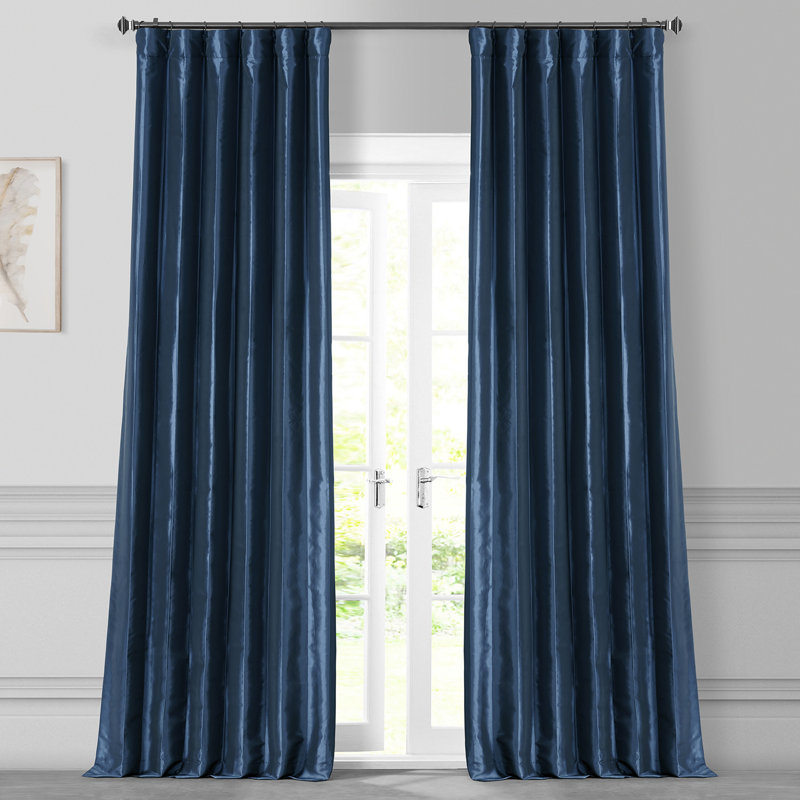 Solid Faux Silk Taffeta Rod Pocket Room Darkening Curtains for Bedroom & Living Room Curtains - Single Panel Drapes