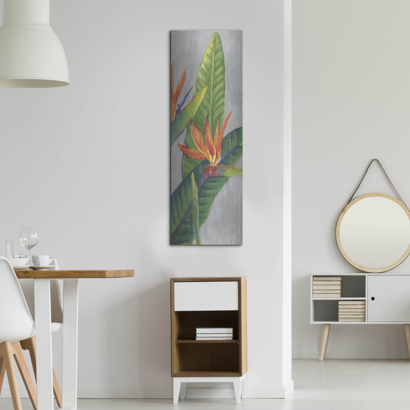 Art mural en métal luxueux, «Bird of Paradise Triptych III» par Tim O'Toole, 16 po x 48 po