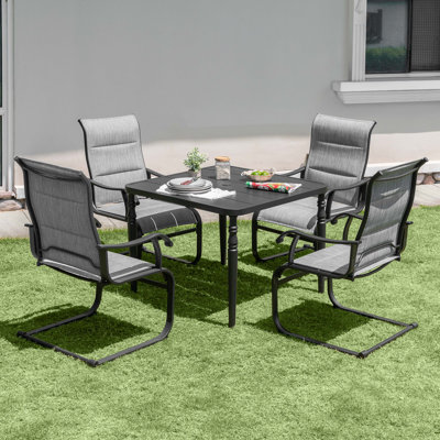 5-piece Patio Outdoor PVC-coated polyester And Metal Dining Set With Umbrella Hole