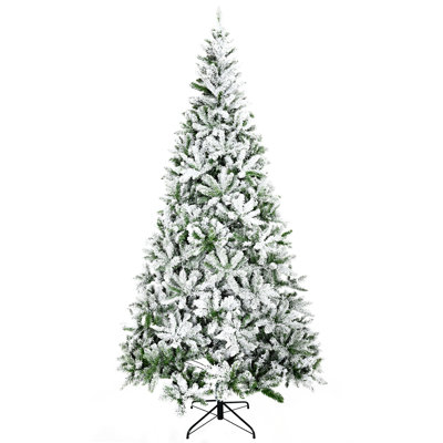 9' Tall Unlit Snow Flocked Pine Artificial Christmas Tree With Realistic Branches, Green
