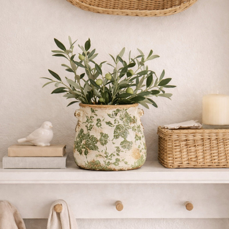 Tuscan Ceramic Scroll Planter, 6.5" H x 6.5" W x 6.5" D