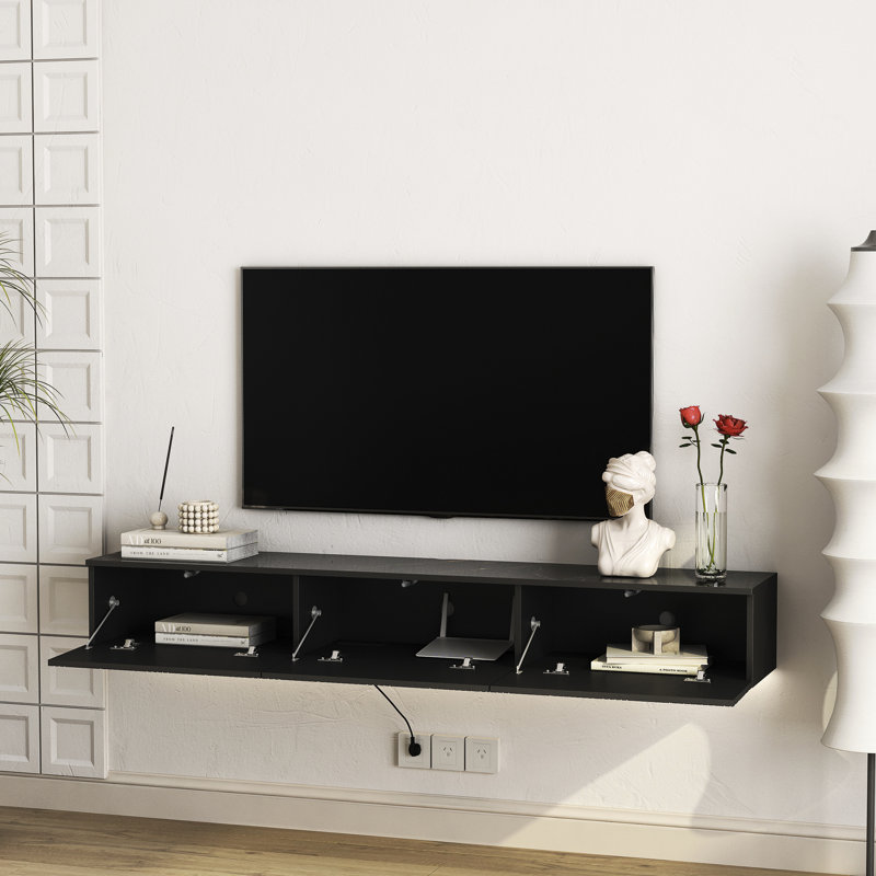 Meuble télé 67 po flottant avec 16 couleurs, moderne pour téléviseurs de 55 à 65 po, console murale noire 55, 60, 65