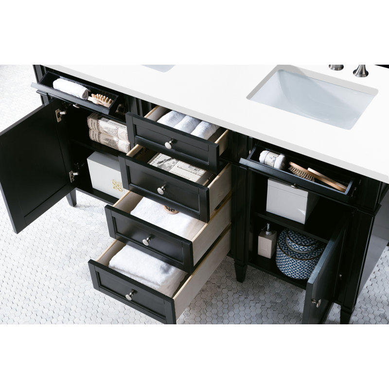 Brittany 60'' W Double Vanity, White Zeus, Black Onyx, 8" Widespread