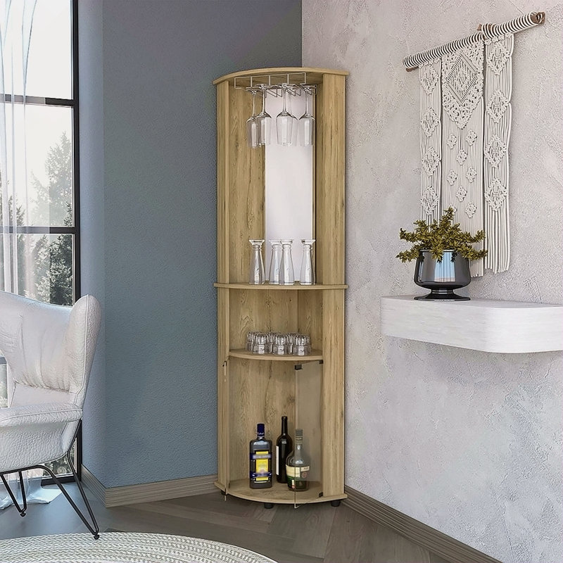 Bar d'angle 2 portes 2 tablettes avec support en verre Macadamia