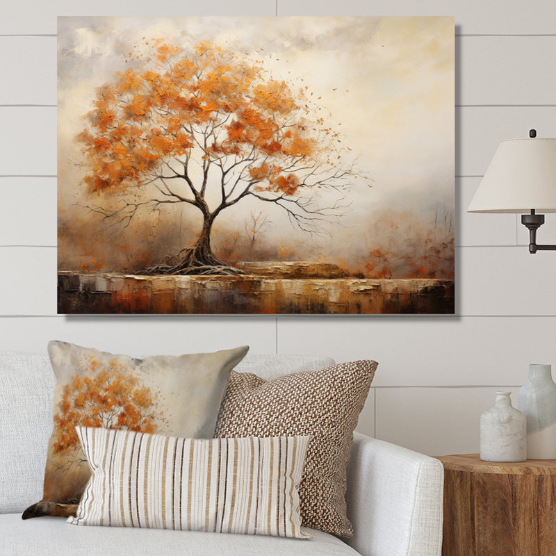 Minimalism Oak Tree Shimmering Autumn I - Floral Canvas Art Print, H 30 po x l 40 po x P 1,5 po, Toile tendue