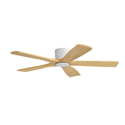 Milan 48inch 6 Solid Wood Blades Dc Motor Indoor Flush Mount Ceiling Fan With Remote, White and Wood Grain