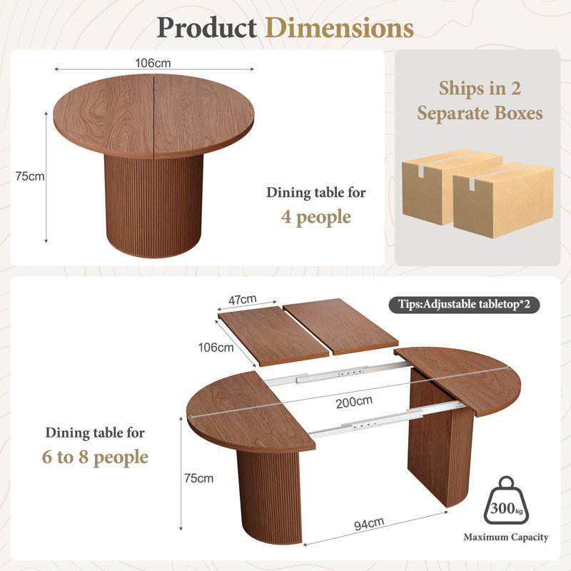 Extendable Oval Dining Table With Fluted Base, Walnut