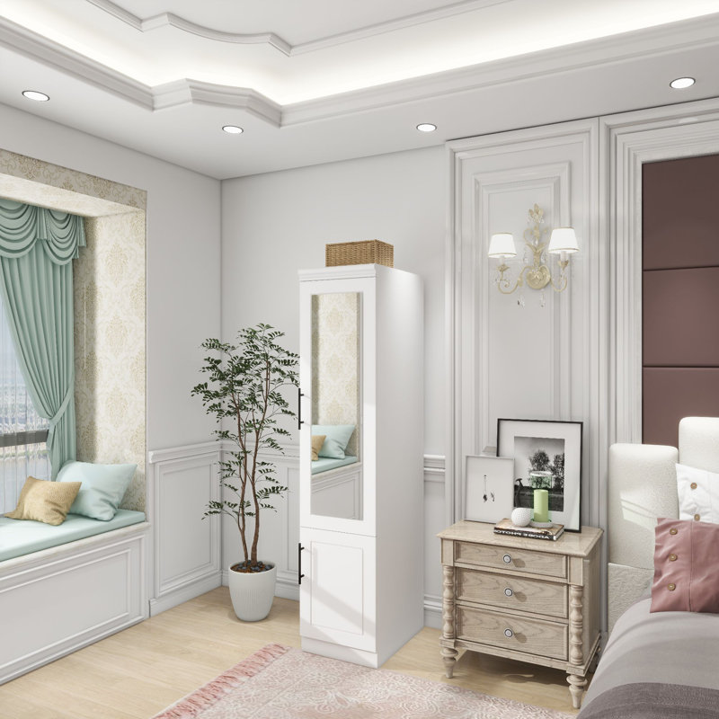 Armoire garde-robe en bois de 71 po de hauteur avec miroir pour chambre à coucher