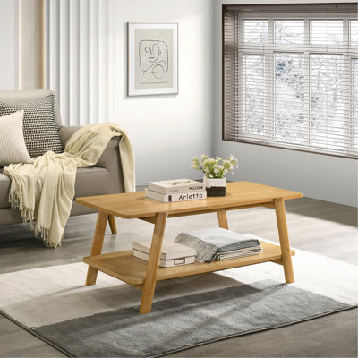 Table basse avec tablette moderne en bois et finition en chêne naturel