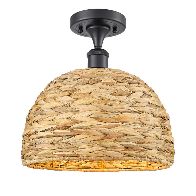 Ariol Rattan Semi Flush Mount, 12.25" H x 12" W x 12" D, Matte Black