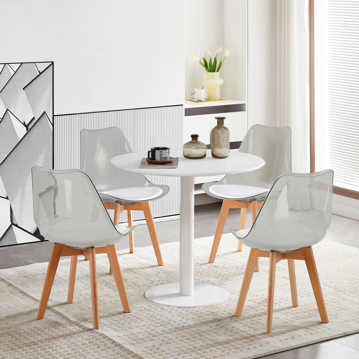 Wrought Studio Modern Round Dining Table Set For 4, Small Space White ...