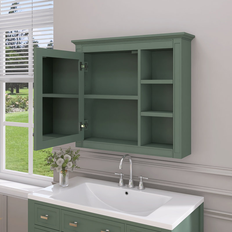 Shafon 30'' W 28'' H Surface Framed Medicine Cabinet with Mirror, Green