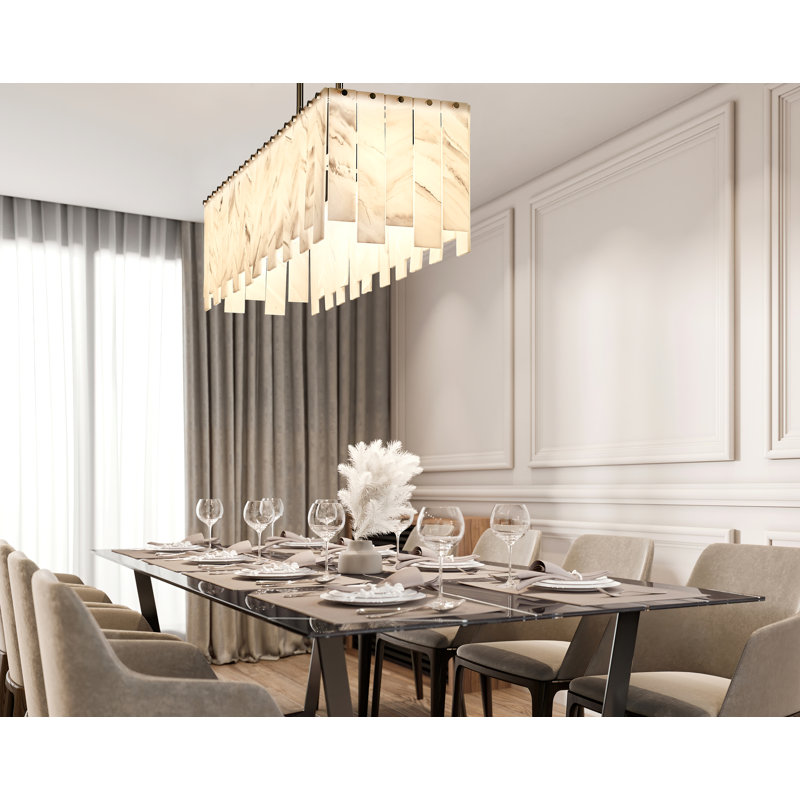Lustre rectangulaire à 5 lumières pour îlot de cuisine, Nickel poli