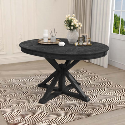 Retro Functional Extendable Dining Table With A 12" Leaf For Dining Room And Living Room