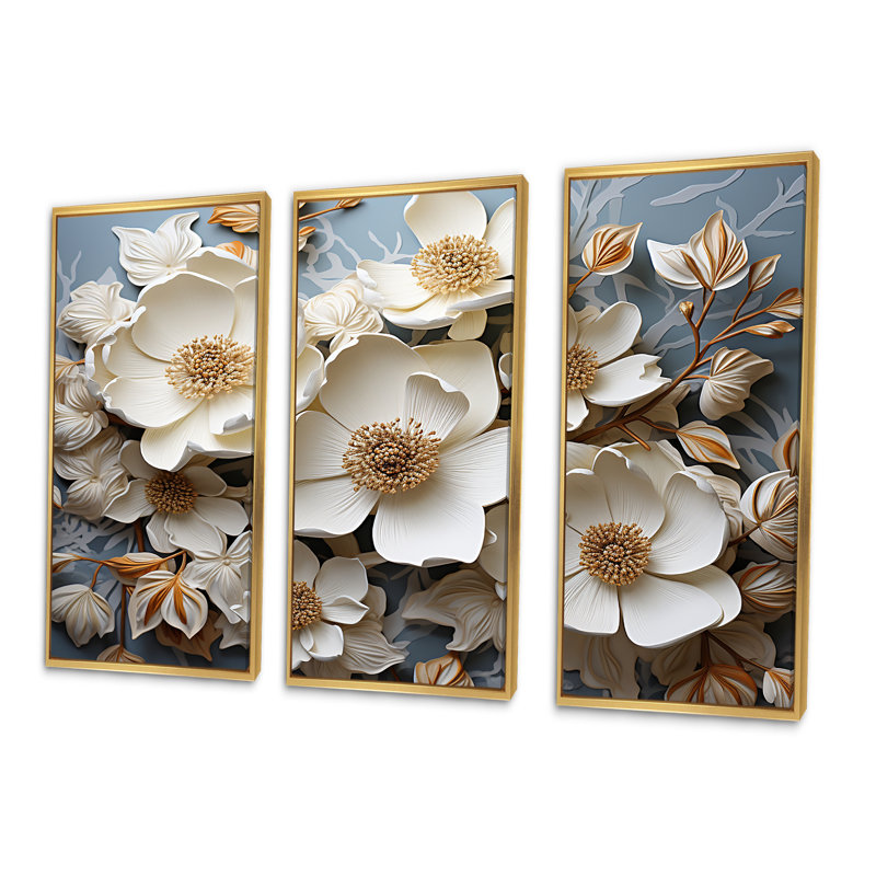 Ensemble de décorations murales en bois de cornouiller blanc doré, Cadre flottant doré, H 40 po x l 60 po x P 1 po
