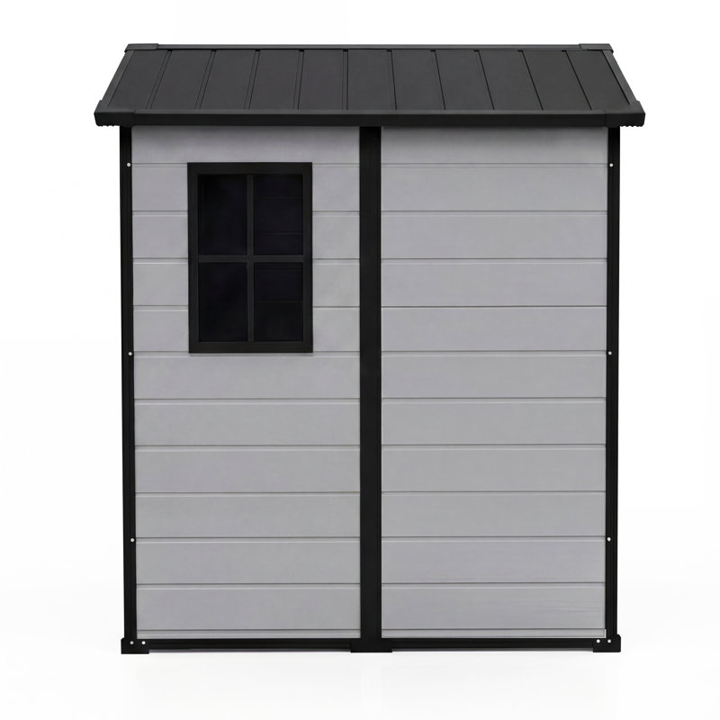 Grand rangement extérieur en résine 4 pi x 6 pi avec plancher, double paroi, porte verrouillable, fenêtre, évents, Black