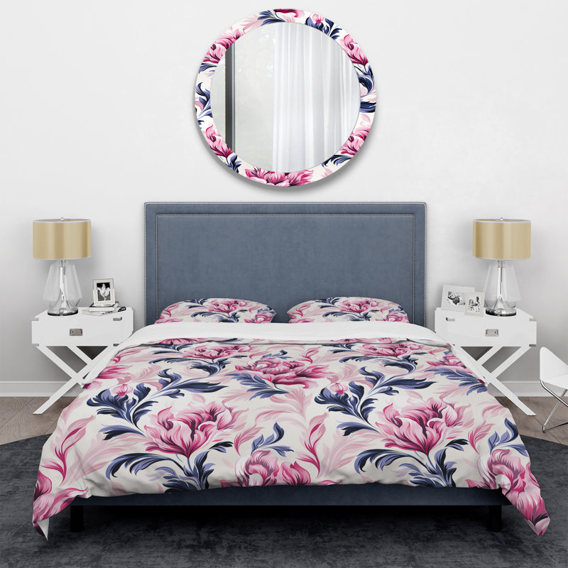 Ensemble de housse de couette rose et bleu Love Ikat, Housse de couette simple + 1 taie décorative stan