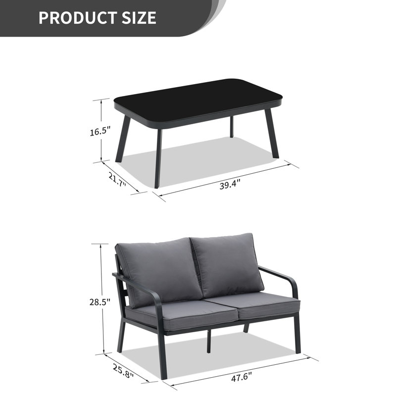 Causeuse de patio l 48 po avec table