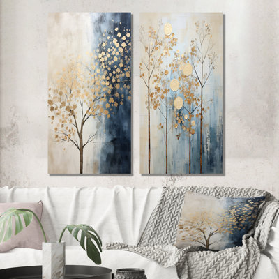Or et bleu Treasure Trees Scenery - Ensemble de 2 décorations murales en métal Trees
