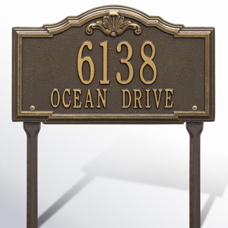 Gatewood Personalized Standard 2-Line Lawn Address Sign, Yes, Bronze/Gold