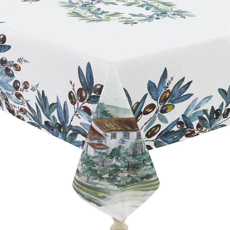 Olive Grove Green and Purple Fabric Rectangular Tablecloth