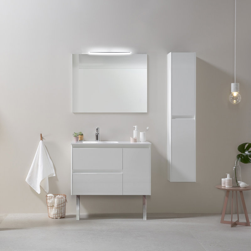 Ambra 36'' Gloss White Single Bathroom Vanity with Mirror