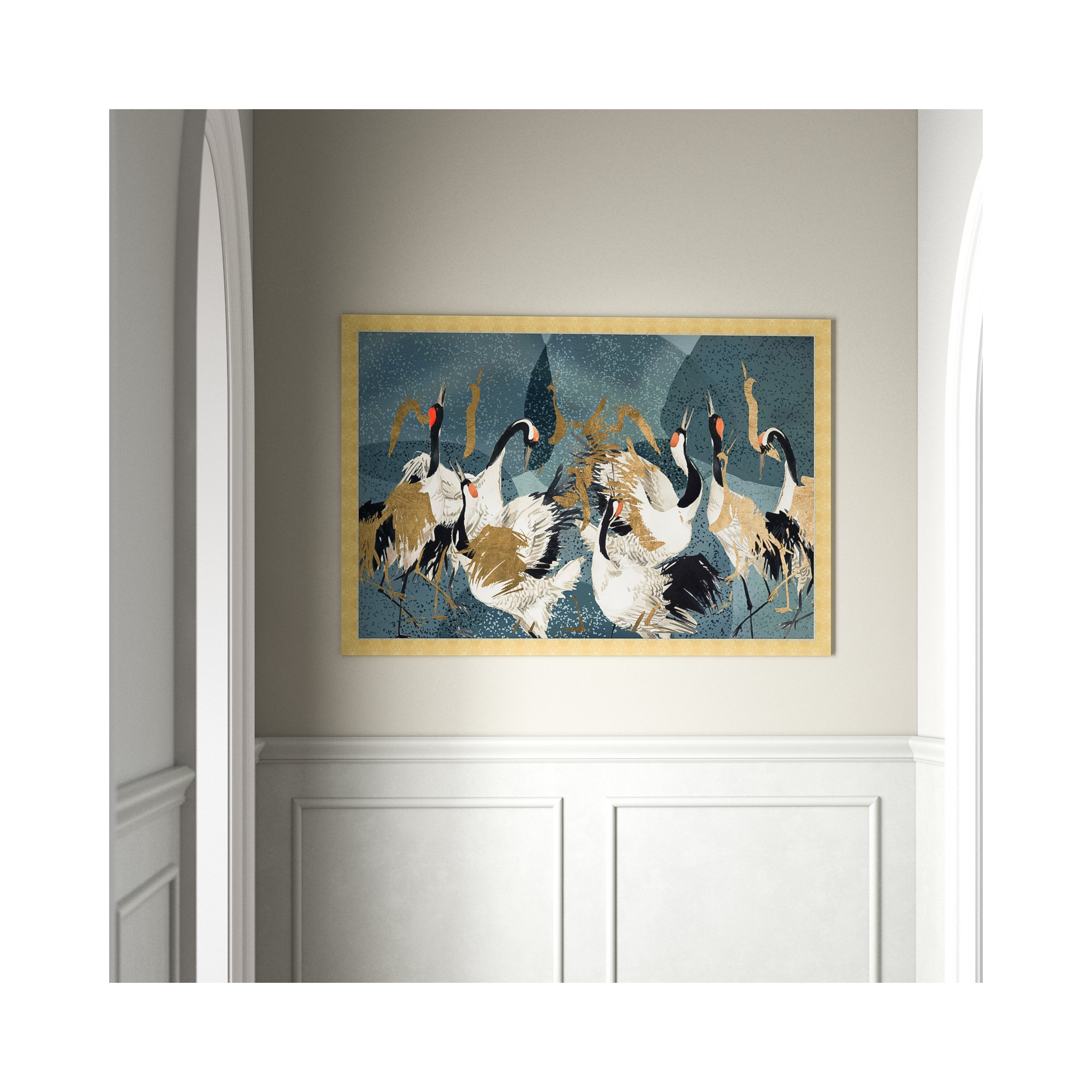 Crane Love by Oliver Gal, Gold Framed, 32" H x 47" W