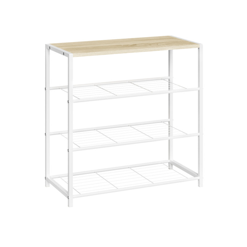 9 Pair Shoe Rack, Light Woodlook+White