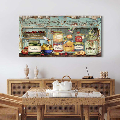 «Farmhouse Kitchen Wall Decor Christian Bible Verse Wall Art For Living Room Colorful Mason Jar Flower Impressions sur toile, images« Bless this Food devant nous », peinture, œuvre d'art, cadeaux 24 x 48 po