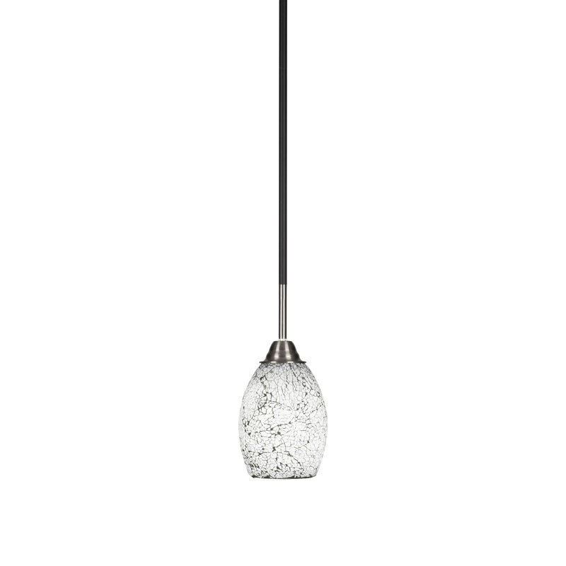 Paramount Stem Hung Pendant Shown In Matte Black & Brushed Nickel Finish With 5" Black Fusion Glass