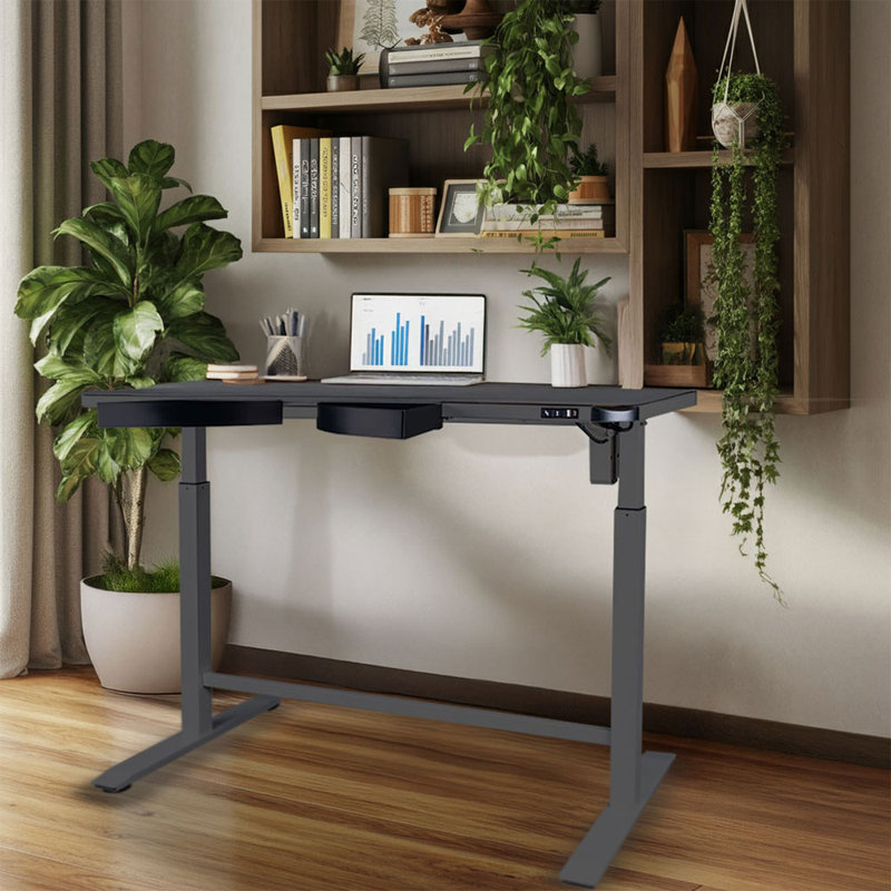 Electric Height Adjustable Sit-Stand Glass Desk with Pivot Drawers for Home Office, Single Motor, Gray
