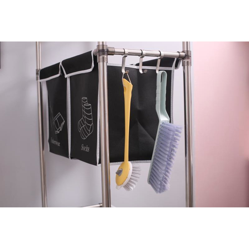 Panier à linge avec 3 niveaux et 4 sacs, planche imperméable, cadre en fer, panier à sacs amovible peu encombrant, niveau, très résistant