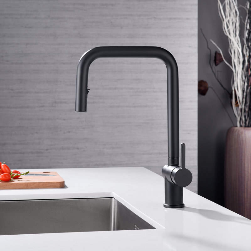 SUMERAIN Stainless Steel 304 Pull Down Kitchen Sink Faucet, Dual Spray Mode Lead-free Kitchen Faucet, Matte Black