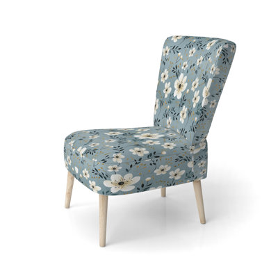 Minimalist Beauty Floral Pattern In Ivory - Upholstered Farmhouse Side Chair, Rustic Floral Accent Chair