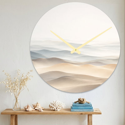Abstract Desert Landscape With Soft Sand Dunes And Misty Mountains Ultra Clear Glass Wall Clock