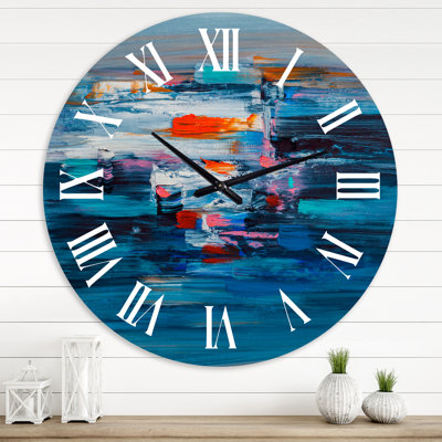 Waves of Red on A Dark Blue Ocean - Modern wall clock