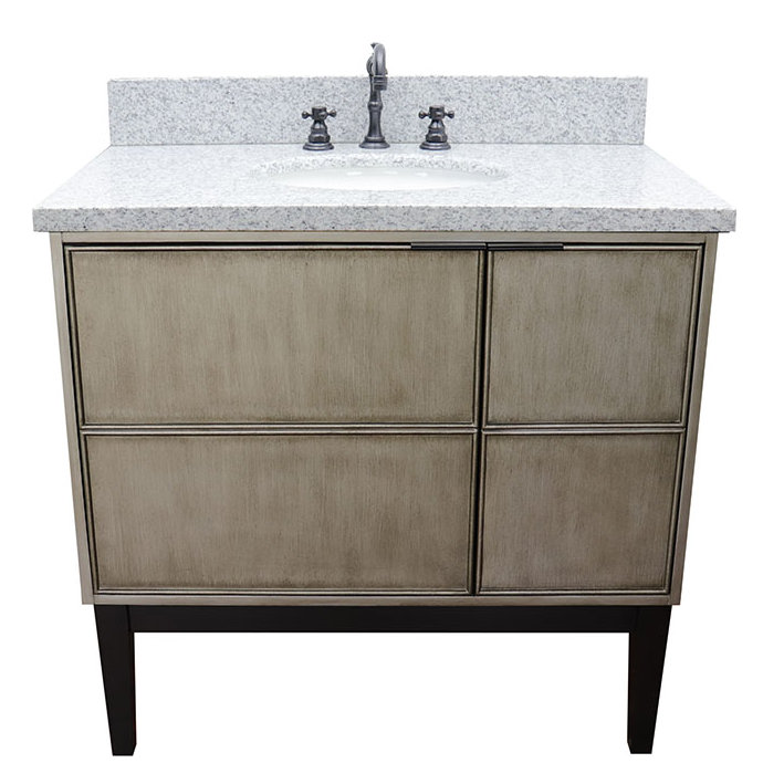 37'' Single Bathroom Vanity with Stone Top, Gray Granite