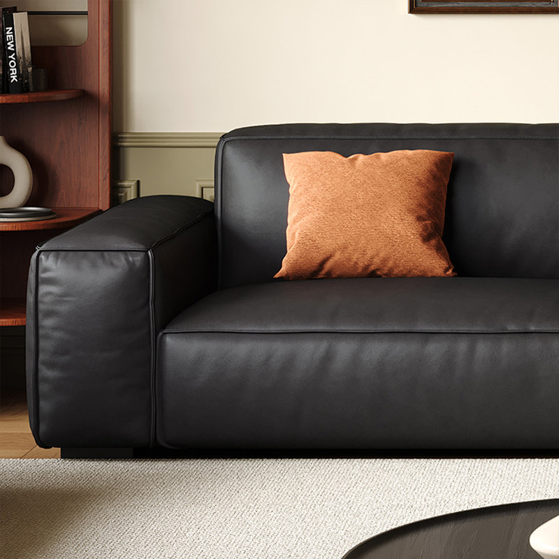 Causeuse-coussin modulable noire en cuir véritable, Noir