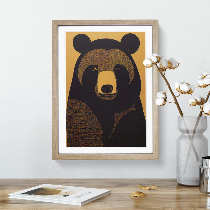 Traditional Bear No.2 Abstract - Wall Art, 36cm H x 27cm W, Oak Framed, White