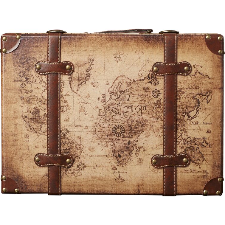 World Menagerie Prem Old World Map Leather Vintage Style 2 Piece Trunk Set