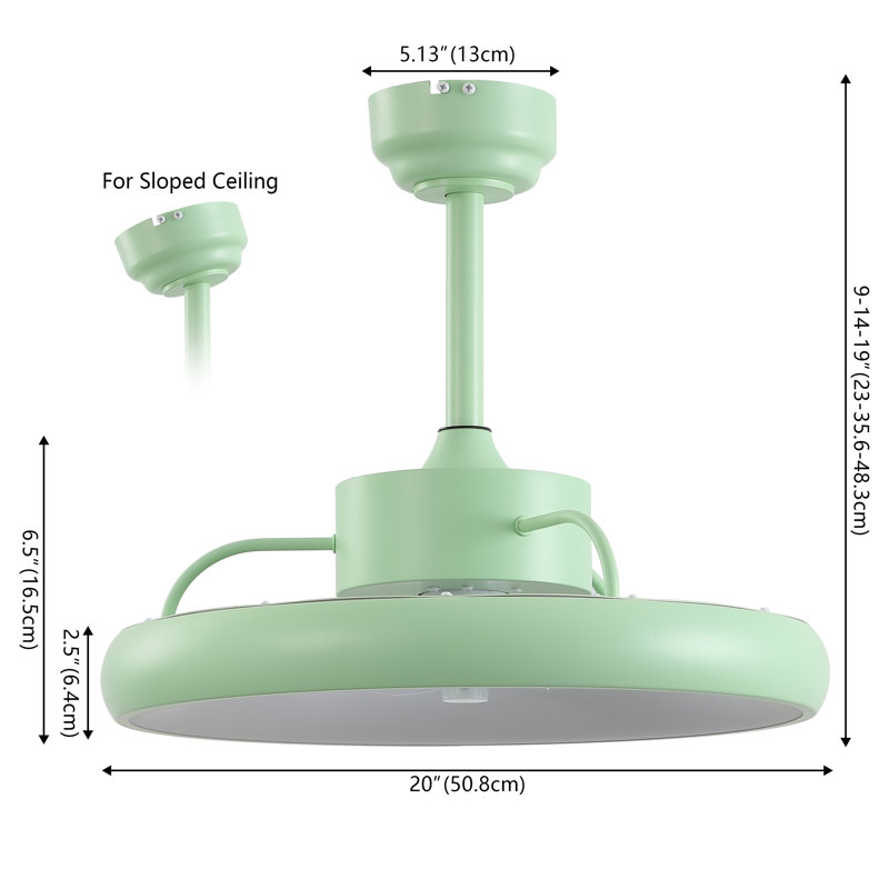 Harte 20" Modern Contemporary 6-Speed Metal Mobile-App/Remote-Controlled Dimmable Smart Integrated LED Ceiling Fan, Mint