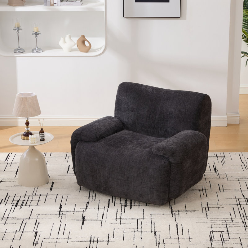 Fauteuil en chenille rembourré avec sièges profonds, Noir