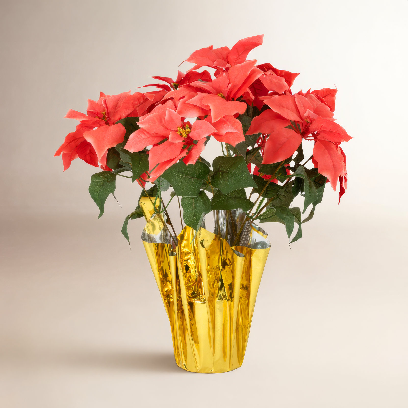 Poinsettia Floral Arrangement, 20" H x 15" W x 15" D, Pink, Gold