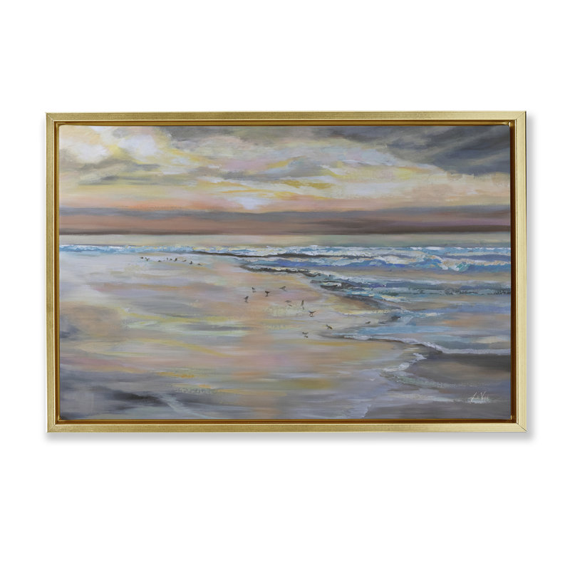 Cadre flottant Morning Run Beach View, design par Jeanette Vertentes, H 17 po x l 25 po, Cadre flottant métallique doré