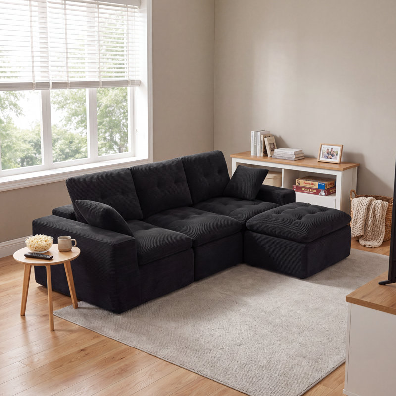 Canapé d'angle modulaire Cloud en forme de L de 103 pouces avec méridienne, assise extra profonde, revêtement en velours côtelé